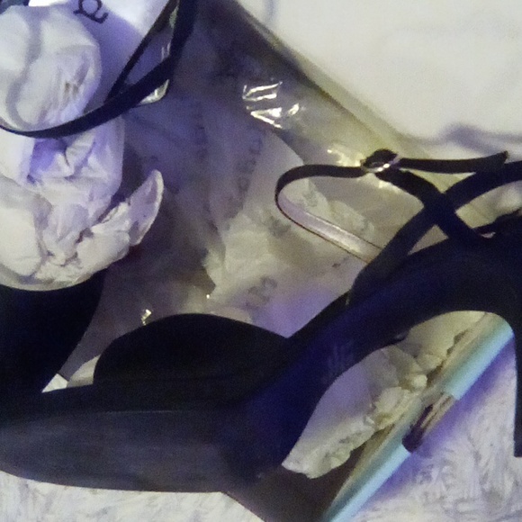 NWT Strappy Black SATIN Heels With Ankle Strap And Buckle - Picture 6 of 11